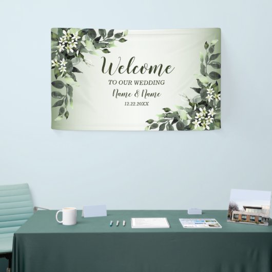 Welkom bruiloft van Greenery Floral Leaves Spandoek (Beurs)