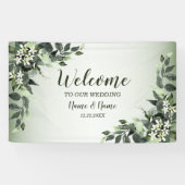 Welkom bruiloft van Greenery Floral Leaves Spandoek (Horizontaal)