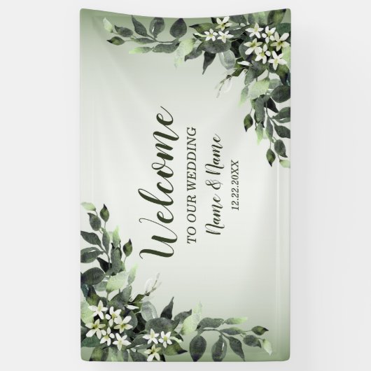 Welkom bruiloft van Greenery Floral Leaves Spandoek (Verticaal)