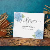 Welkom bruiloft Waterverf Blue Hydrangea Fotoplaat (Zijkant)
