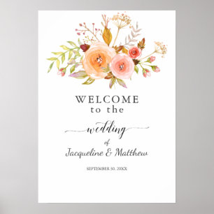 Welkom bruiloft White Floral Damask Waterverf Poster
