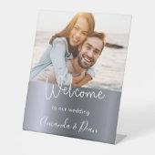 Welkom bruiloft zilver fotoscript reclamebord met voetstuk (Voorkant)