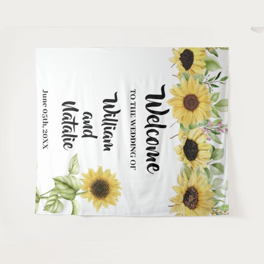 Welkom bruiloft zonnebloemen wandkleed (Voorkant (horizontaal))