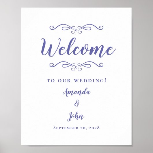 Welkom Bruiloften Elegante Calligrafie Periwinkle Poster (Voorkant)