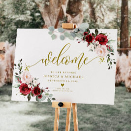 Welkom Bugundy Floral Poster