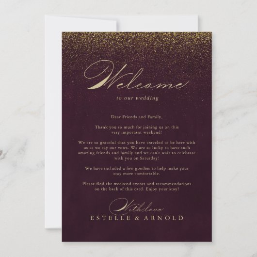 Welkom Burgundy Gold Glitter Wedding (Voorkant)
