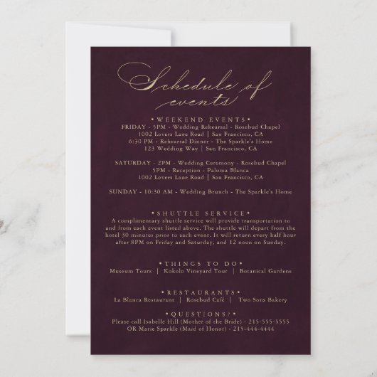Welkom Burgundy Gold Glitter Wedding (Achterkant)