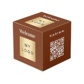 Welkom business logo QR code bruin menu tafel Kubus (Voorkant hoekig)