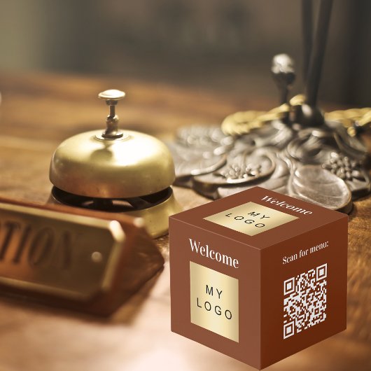 Welkom business logo QR code bruin menu tafel Kubus