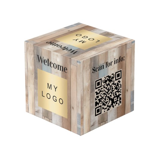 Welkom business logo QR code driftwood menu tabel Kubus (Achter hoekig)