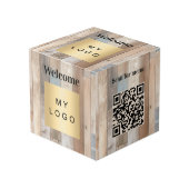 Welkom business logo QR code driftwood menu tabel Kubus (Voorkant hoekig)