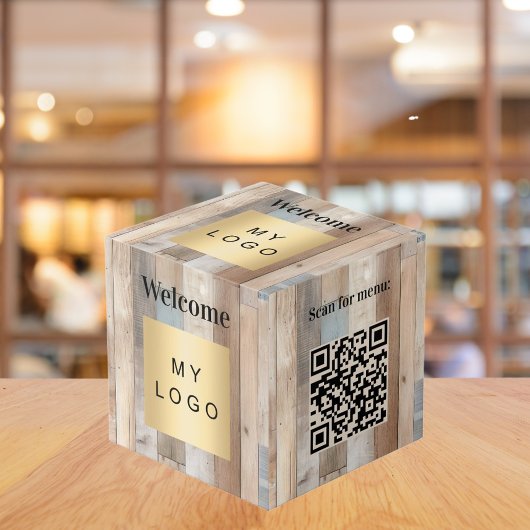 Welkom business logo QR code driftwood menu tabel Kubus