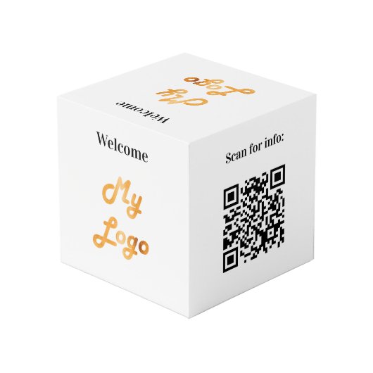 Welkom business logo QR code menu witte tafel Kubus (Achter hoekig)