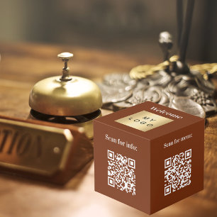 Welkom business logo QR codes bruin info tafel Kubus