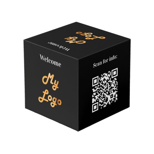 Welkom business logo QR codes info menu tafel Kubus (Achter hoekig)