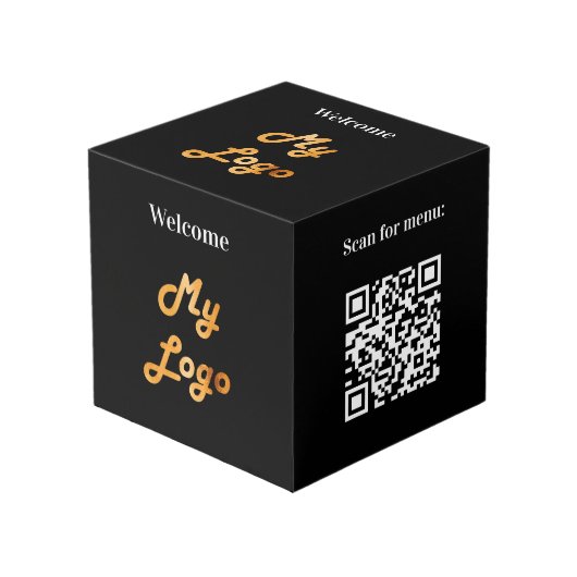 Welkom business logo QR codes info menu tafel Kubus (Voorkant hoekig)