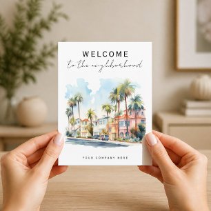 Welkom Buurt Californië Palmboom Huizen Briefkaart