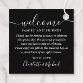 Welkom cadeautas voor zwarte en witte bruiloft bedankjes labels (Achterkant)