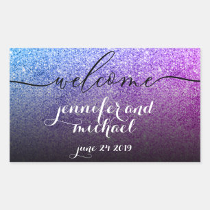 Welkom Calligrafie Glitter Roze Turkoois Rechthoekige Sticker