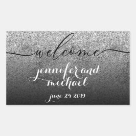 Welkom Calligrafie Glitters Zilver Rechthoekige Sticker