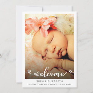 Welkom Calligraphy Baby Meisje Hartjes Foto Aankondiging