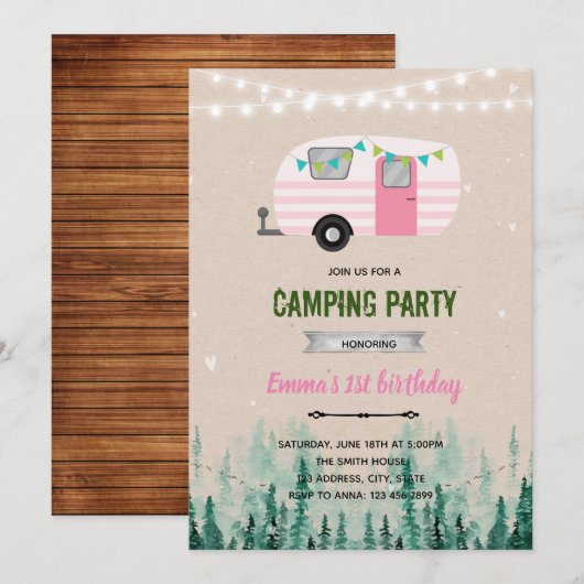 Welkom camper-meisje kaart (Voorkant / Achterkant)