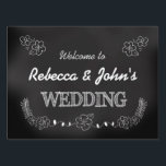 Welkom Chalkboard Style Weddenschap Tuinbord<br><div class="desc">Dit bordje bevat een trendy chalkboardstijl met handgetekende bloemen. De  tekst staat u toe om de namen van de bruid en groom toe te voegen.</div>
