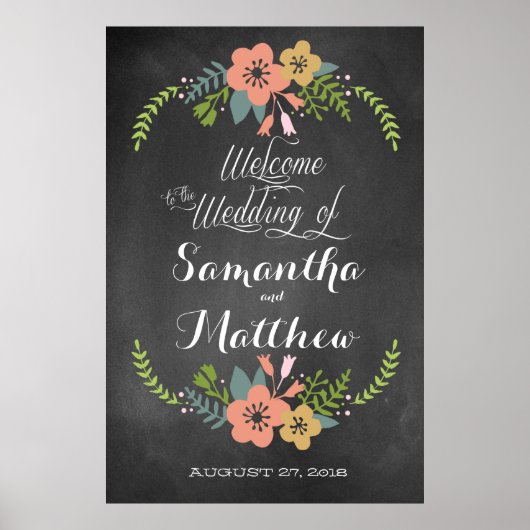 Welkom "Chalkboard" Wedding Sign Poster 32x48 (Voorkant)