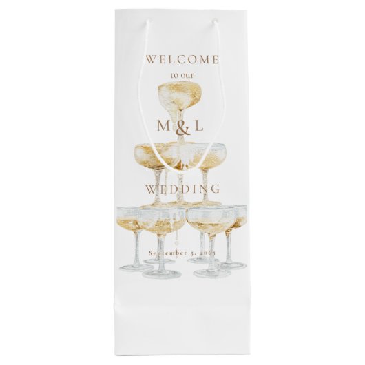 Welkom Champagne Tower Gold Monogram Weddenschap Wijn Cadeautas (Achterkant)