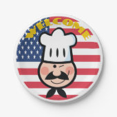 Welkom chef-kok met Amerikaanse vlag Papieren Bordje (Voorkant)