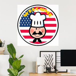 Welkom chef-kok met Amerikaanse vlag Poster