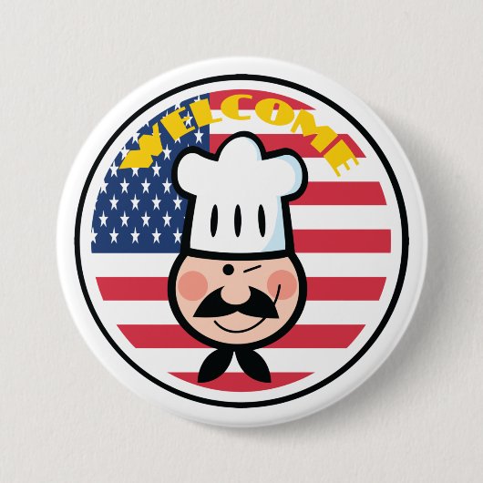 Welkom chef-kok met Amerikaanse vlag Ronde Button 7,6 Cm (Voorkant)