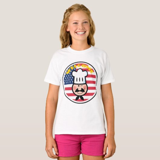 Welkom chef-kok met Amerikaanse vlag T-shirt (Voorkant volledig)