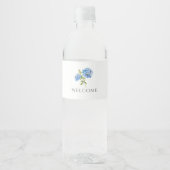 Welkom | Chic Blauwe Hortensia Bruiloft Waterfles Etiket (Voorkant)