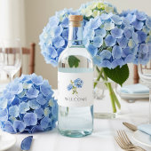 Welkom | Chic Blauwe Hortensia Bruiloft Waterfles Etiket