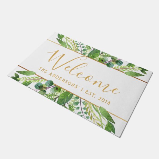 Welkom Chic Greenery & Gold Foil Deurmat (Schuin)