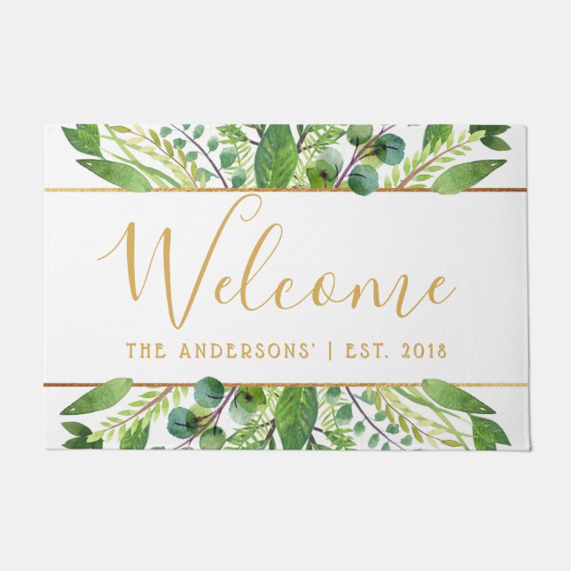 Welkom Chic Greenery & Gold Foil Deurmat (Voorkant)