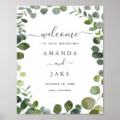 Welkom Chic Script Greenery Eucalyptus Weddenschap Poster (Voorkant)
