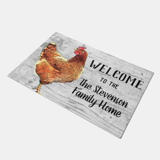 Welkom Chicken Rooster Animal Familienaam Home Deurmat (Schuin)