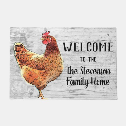Welkom Chicken Rooster Animal Familienaam Home Deurmat (Voorkant)