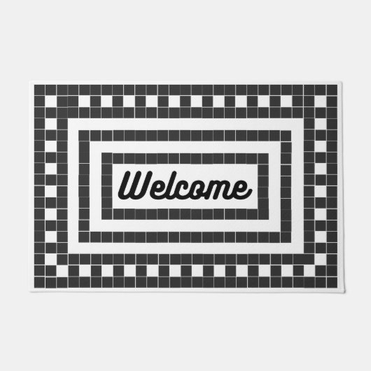 Welkom Classic Zwart-wit Vierkante Tegel Deurmat (Voorkant)
