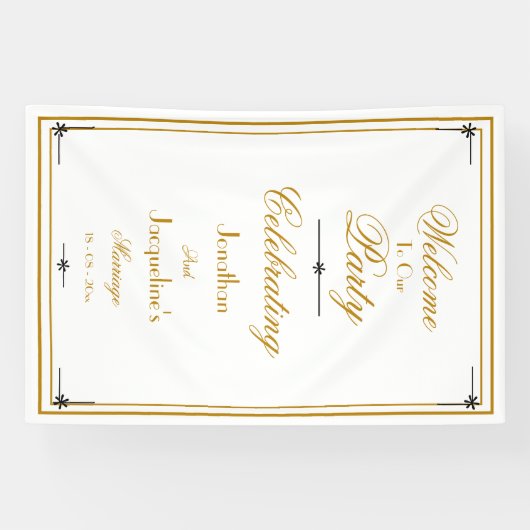 Welkom Classy White & Gold Script Chic Weduwen Spandoek (Horizontaal)