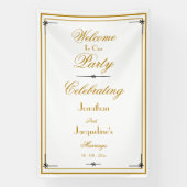 Welkom Classy White & Gold Script Chic Weduwen Spandoek (Verticaal)