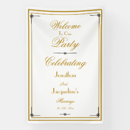 Welkom Classy White & Gold Script Chic Weduwen Spandoek