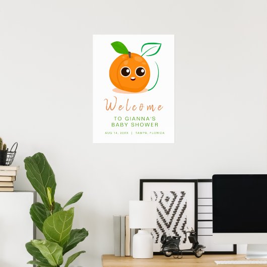 Welkom Clementine Sinaasappel Fruit Baby shower Poster (Thuiskantoor)