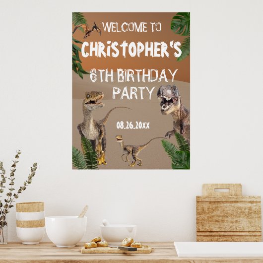 Welkom Cool Dinosaurs Birthday Party Poster (Keuken)