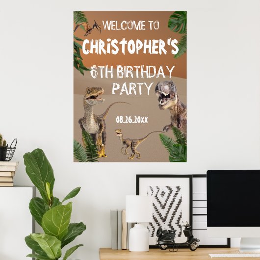 Welkom Cool Dinosaurs Birthday Party Poster (Thuiskantoor)