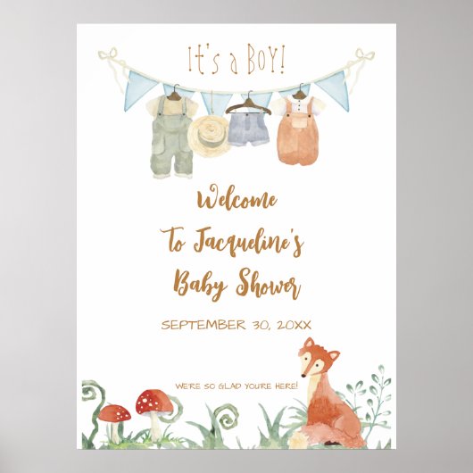 WELKOM Cottcore Fox Mushrooms Baby shower Post Poster (Voorkant)