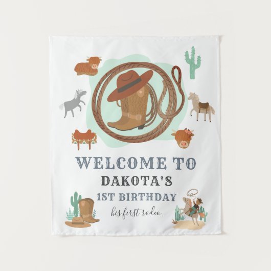 Welkom Cowboy First Birthday Party Wandkleed (Voorkant)