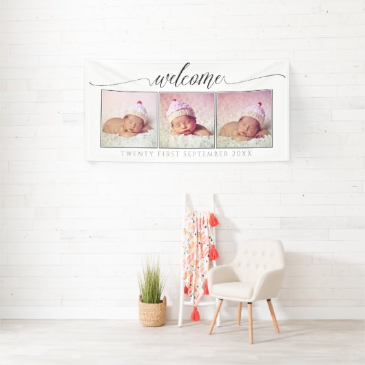 Welkom Custom Made 3 Foto Portret Lijst Wit Spandoek (Insitu)